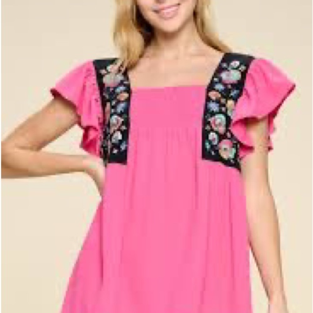 NWT HOT PINK ODDY EMBROIDERED FLORAL BLOUSE SIZE 3XL